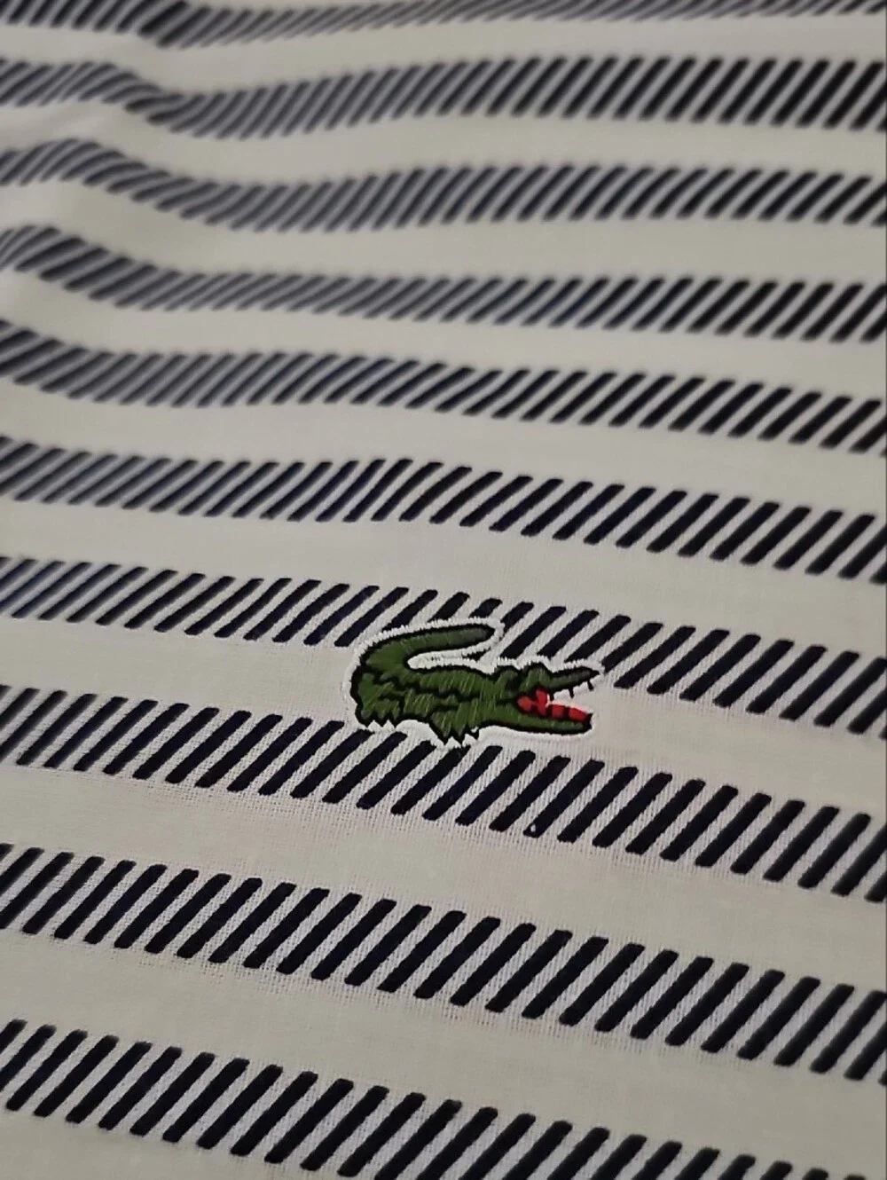 Lacoste Navy and White Striped Cotton Pillowcases with Crocodile Tag